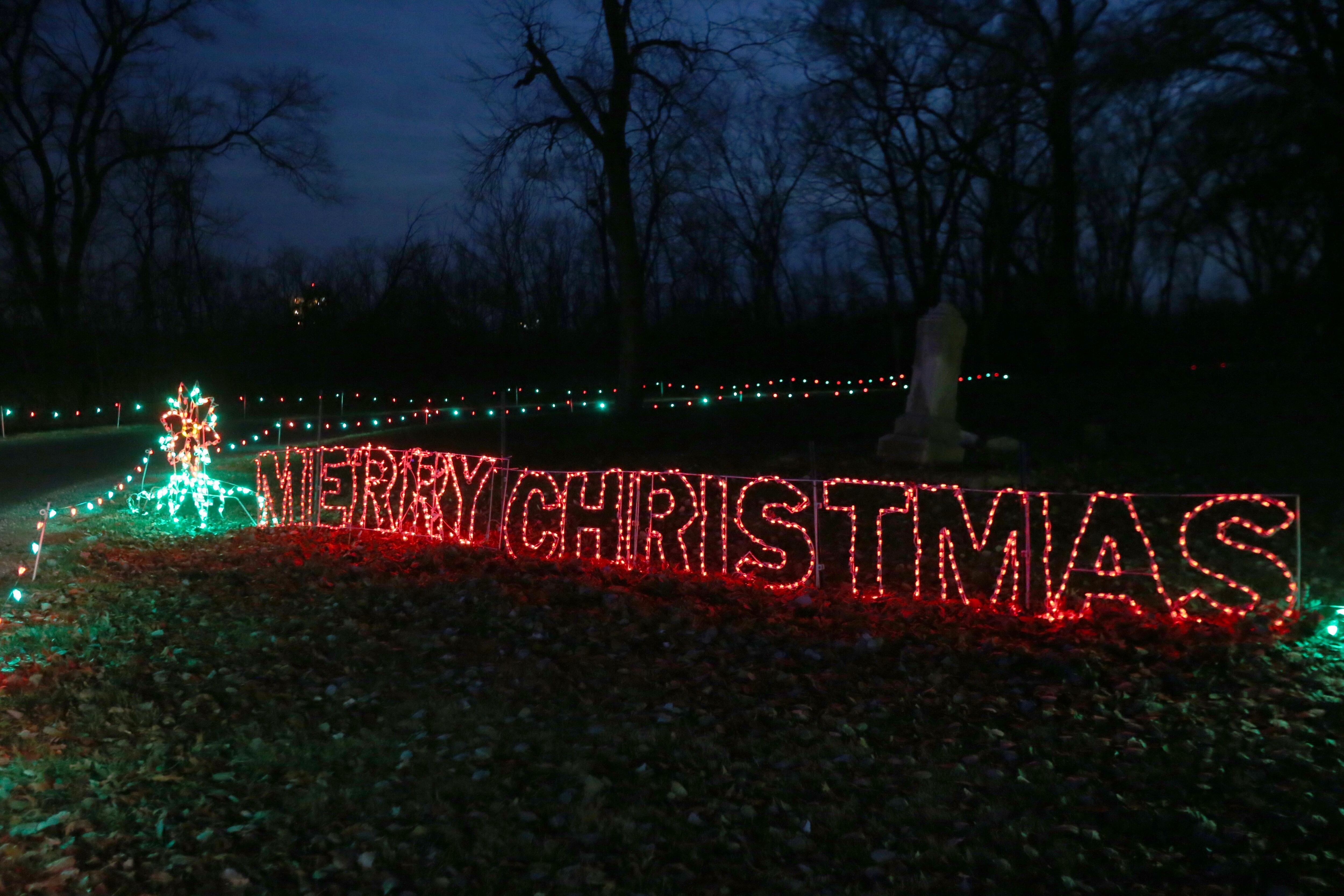 A Merry Christmas sign glows near the end of the Celebration of Lights display on Thursday, Dec. 8, 2022 at Rotary Park in La Salle.
