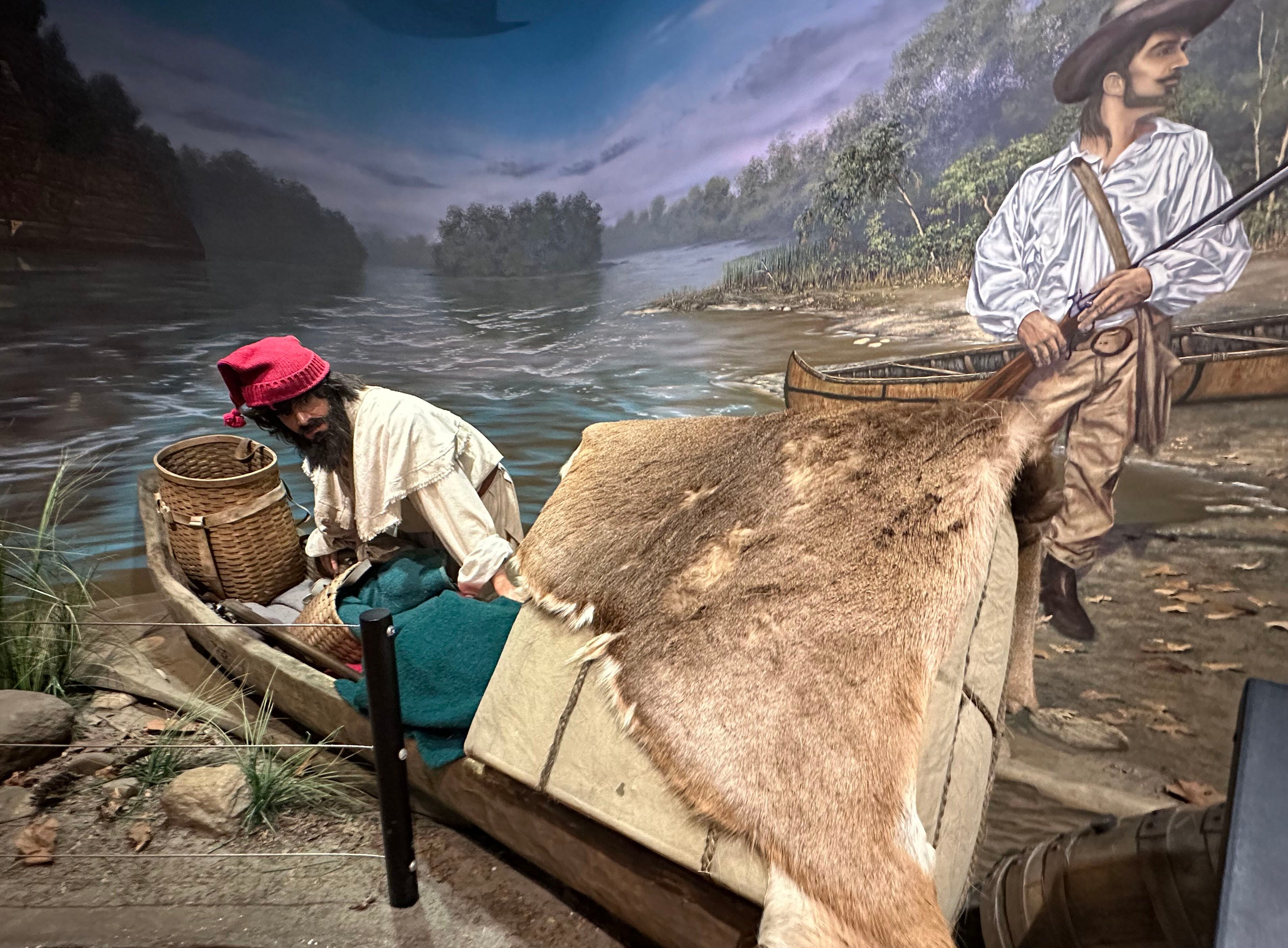 A life-size replica of how fur traders canoed when Father Jacques Marquette and Louis Joliet set out on a four-month journey can be seen inside the Visitors Center on Tuesday, May 16, 2023 at Starved Rock State Park.