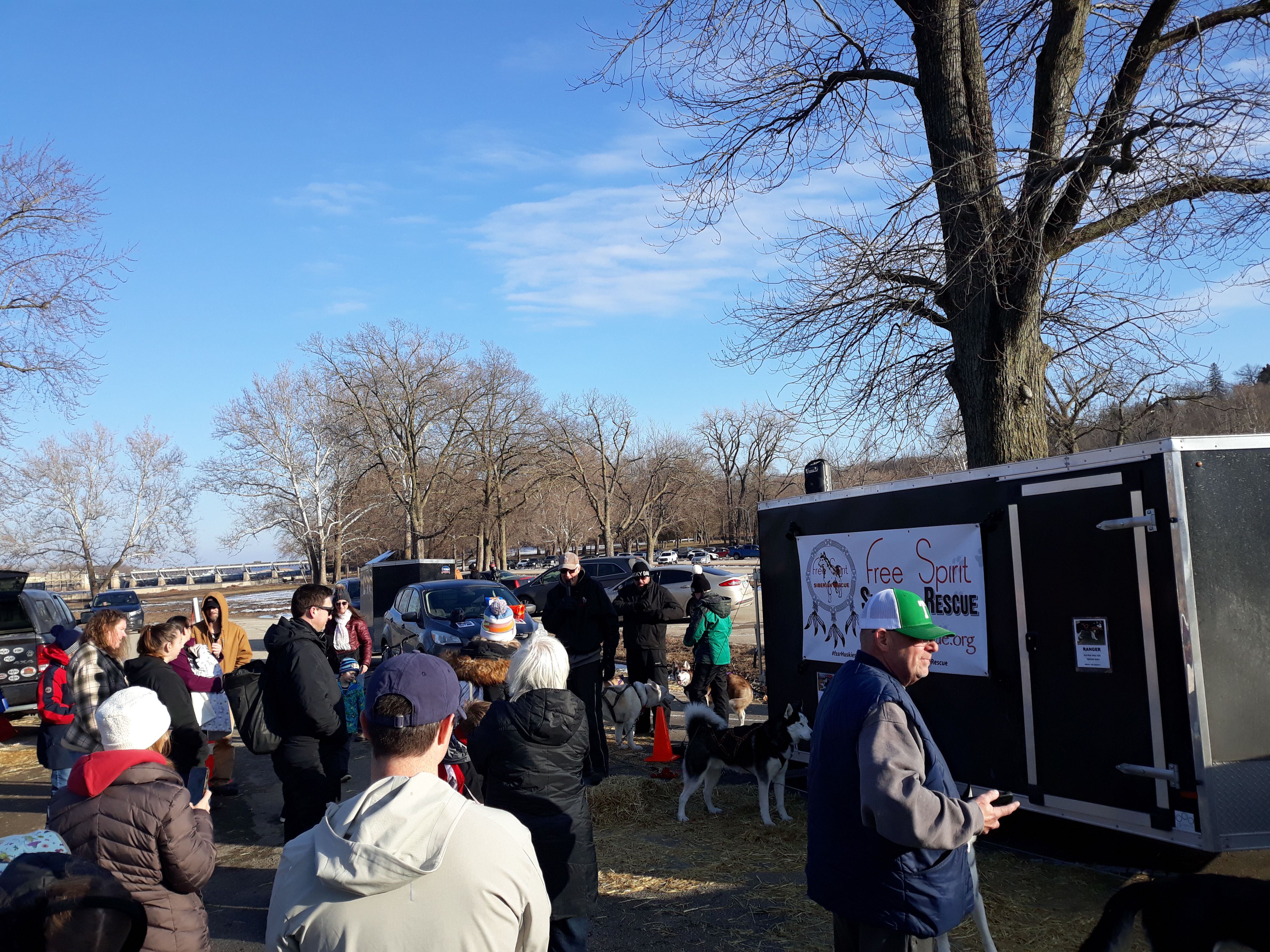 About 50 people gathered for an afternoon session Sunday, Feb. 5, 2023, at Starved Rock Visitor Center parking lot of the sled dog demonstrations by Free Spirit Siberian Rescue.