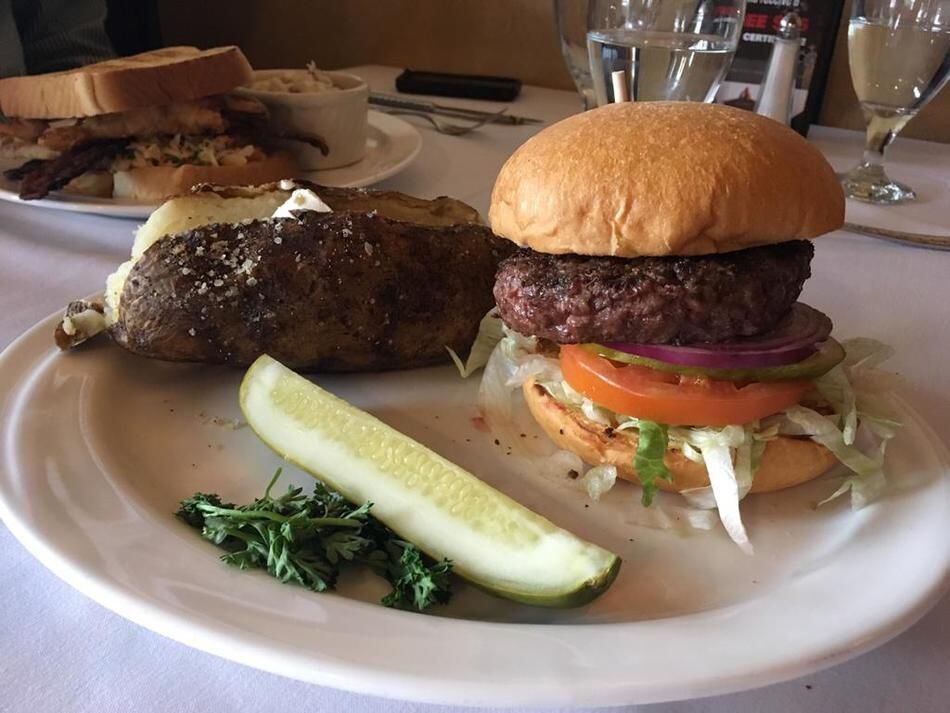 The burger and baked potato at the Chop Shop in Morris