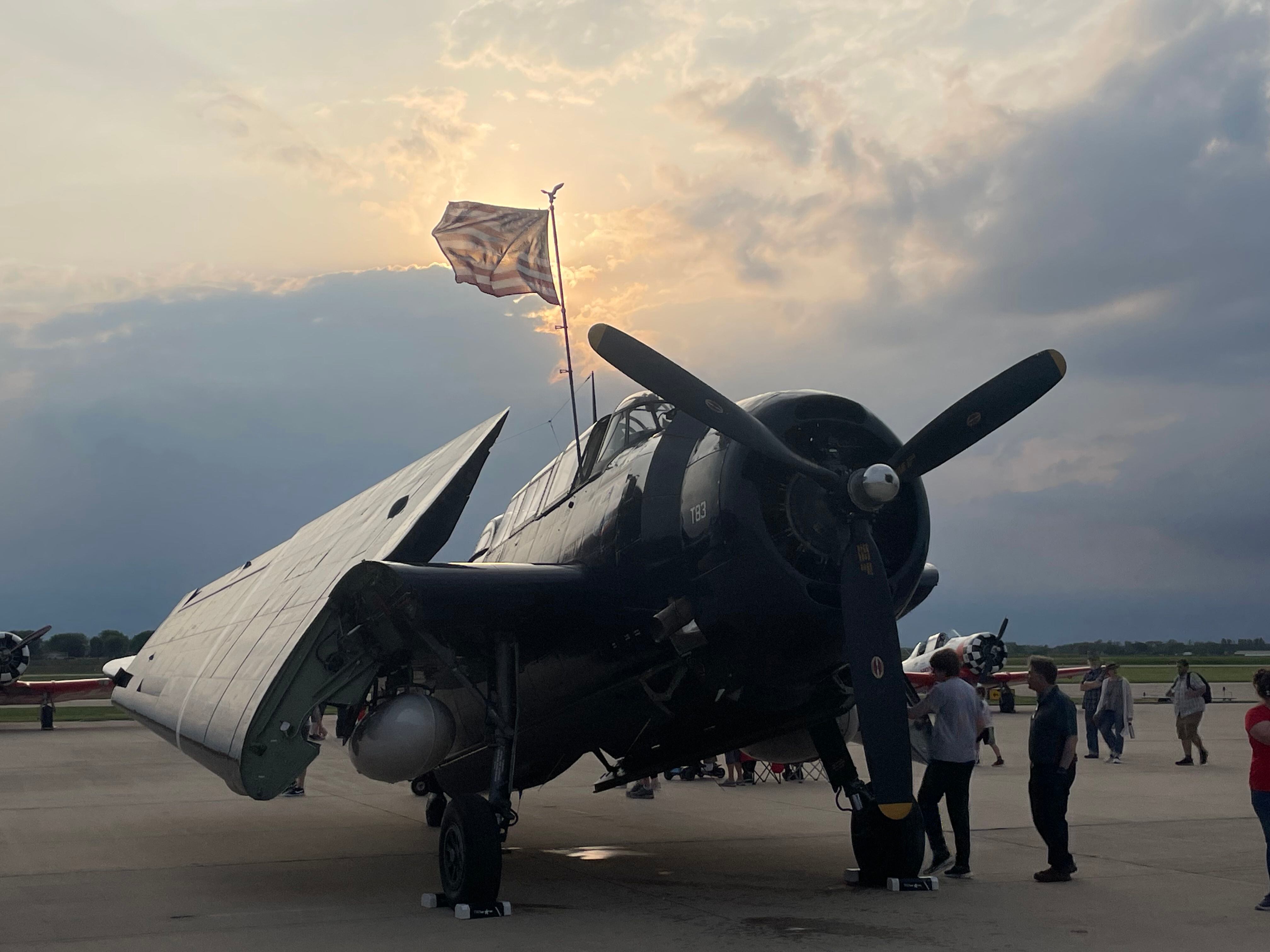 The sun begins to set behined the TBM Avenger aircrafts during the annual TBM Reunion and Airshow on Friday, May 20, 2022 at the Illinois Valley Regional Airport in Peru. 