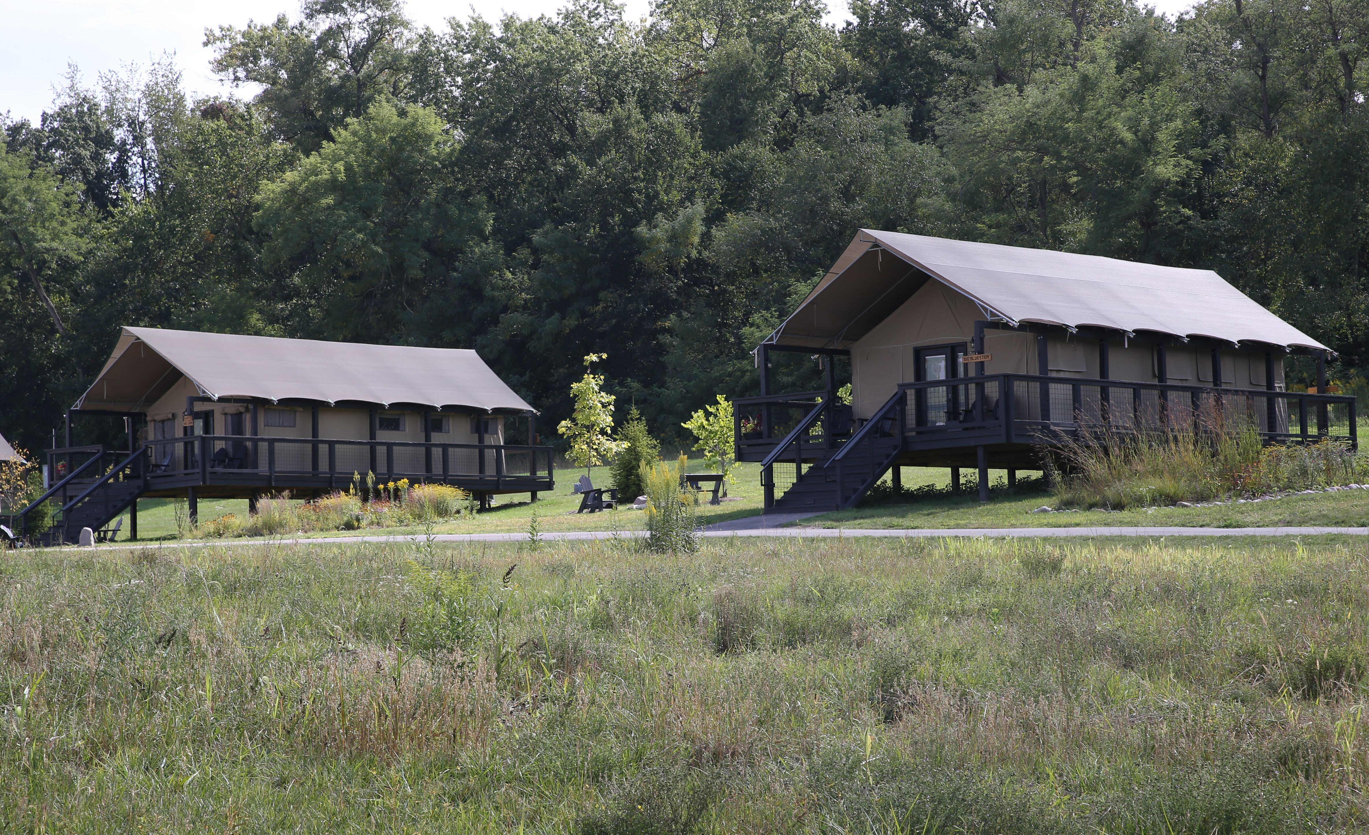 A view of a couple African style tents on Monday, Sept. 18, 2023 at Camp Aramoni in Lowell. The tents weigh two-tons and can withstand over 100 miles-per-hour winds. The camp is on the cover of the fall winter 2023-2024 Enjoy Illinois magazine.