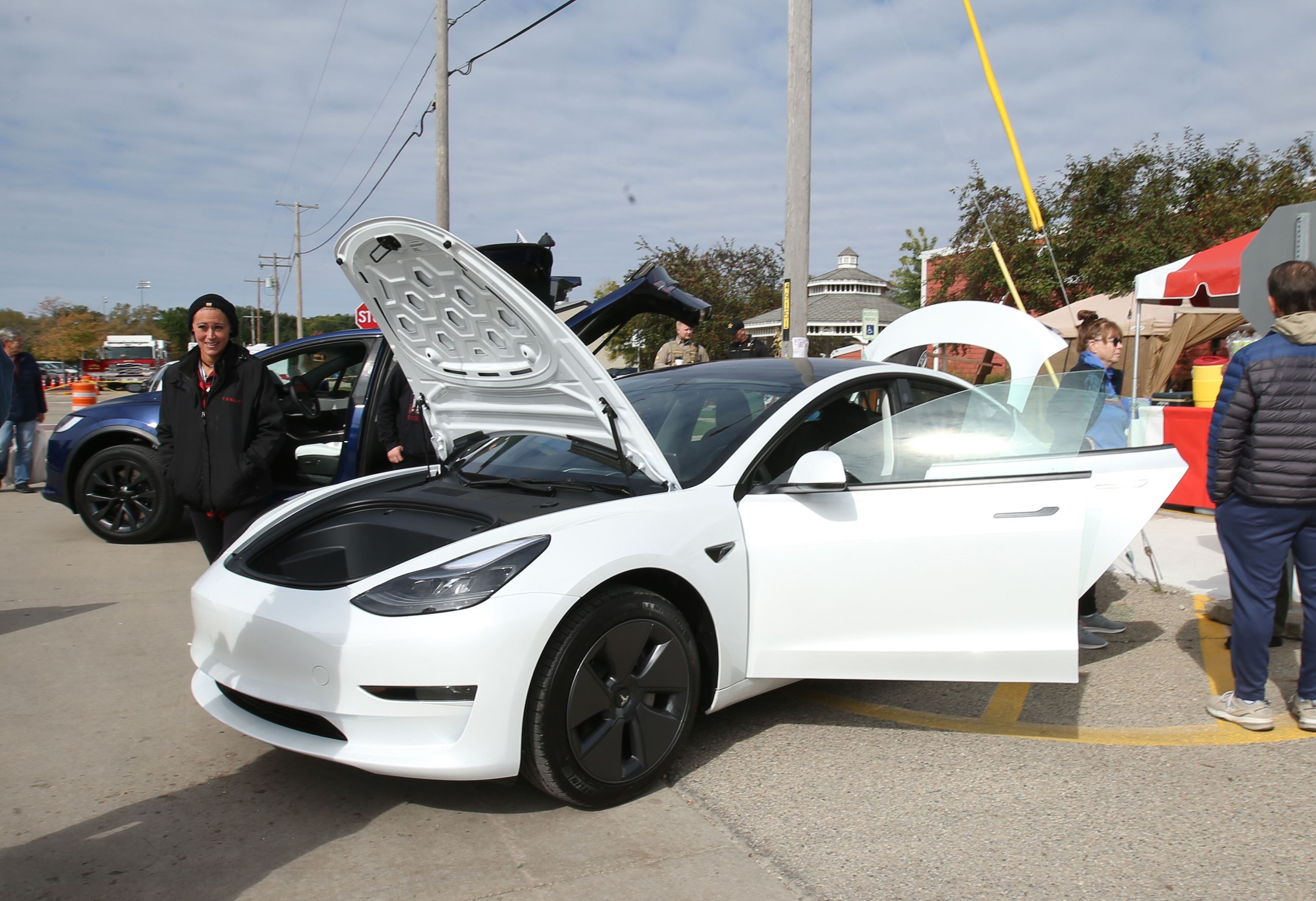 New Tesla cars are on display during the 53rd annual Burgoo on Sunday, Oct. 8, 2023 downtown Utica.