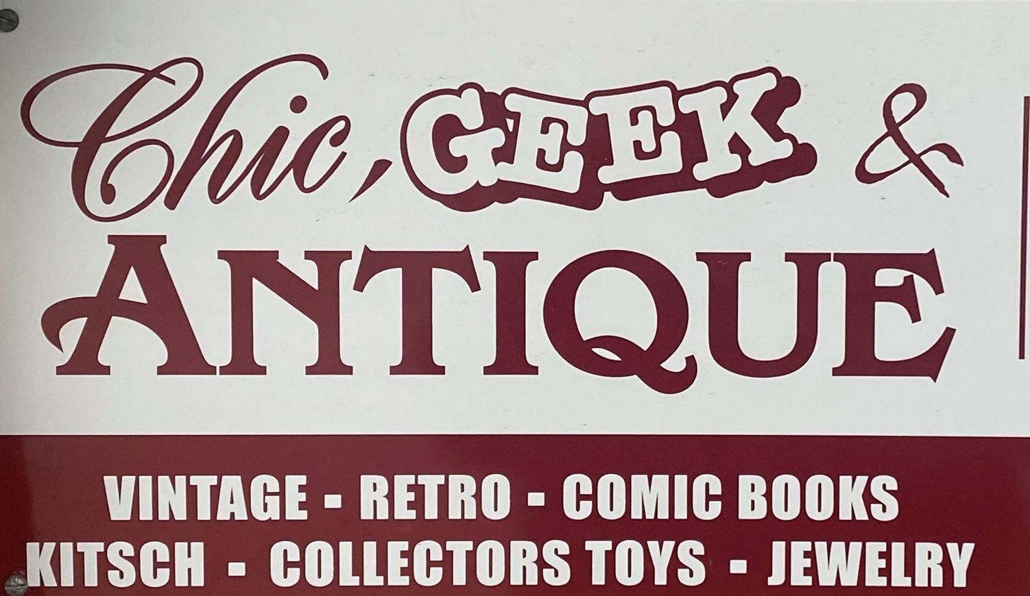 Chic, Geek & Antique is open Monday from 10 a.m. to 7 p.m. Wednesday to Saturday from 10 a.m. to 7 p.m., and Sunday from 12 to 7 p.m. For information visit their Facebook page.
